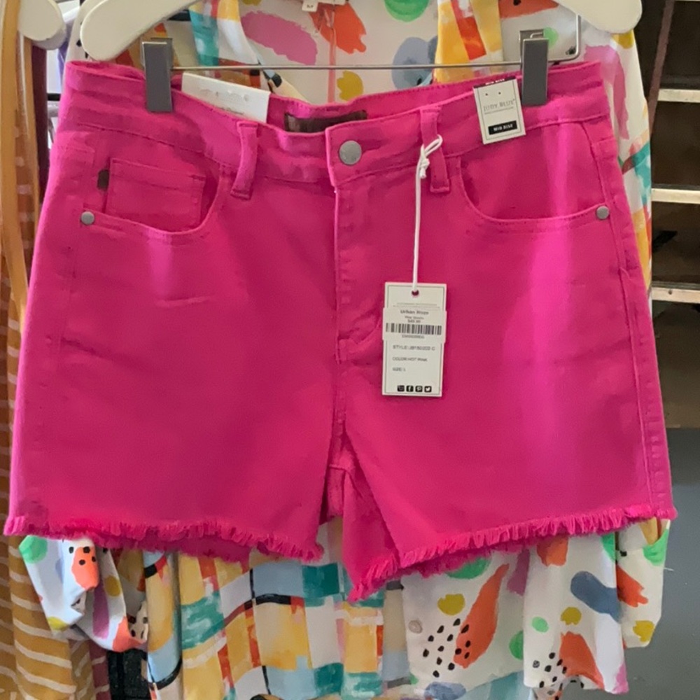 Judy Blue Pink Jean Shorts with Frayed Hem